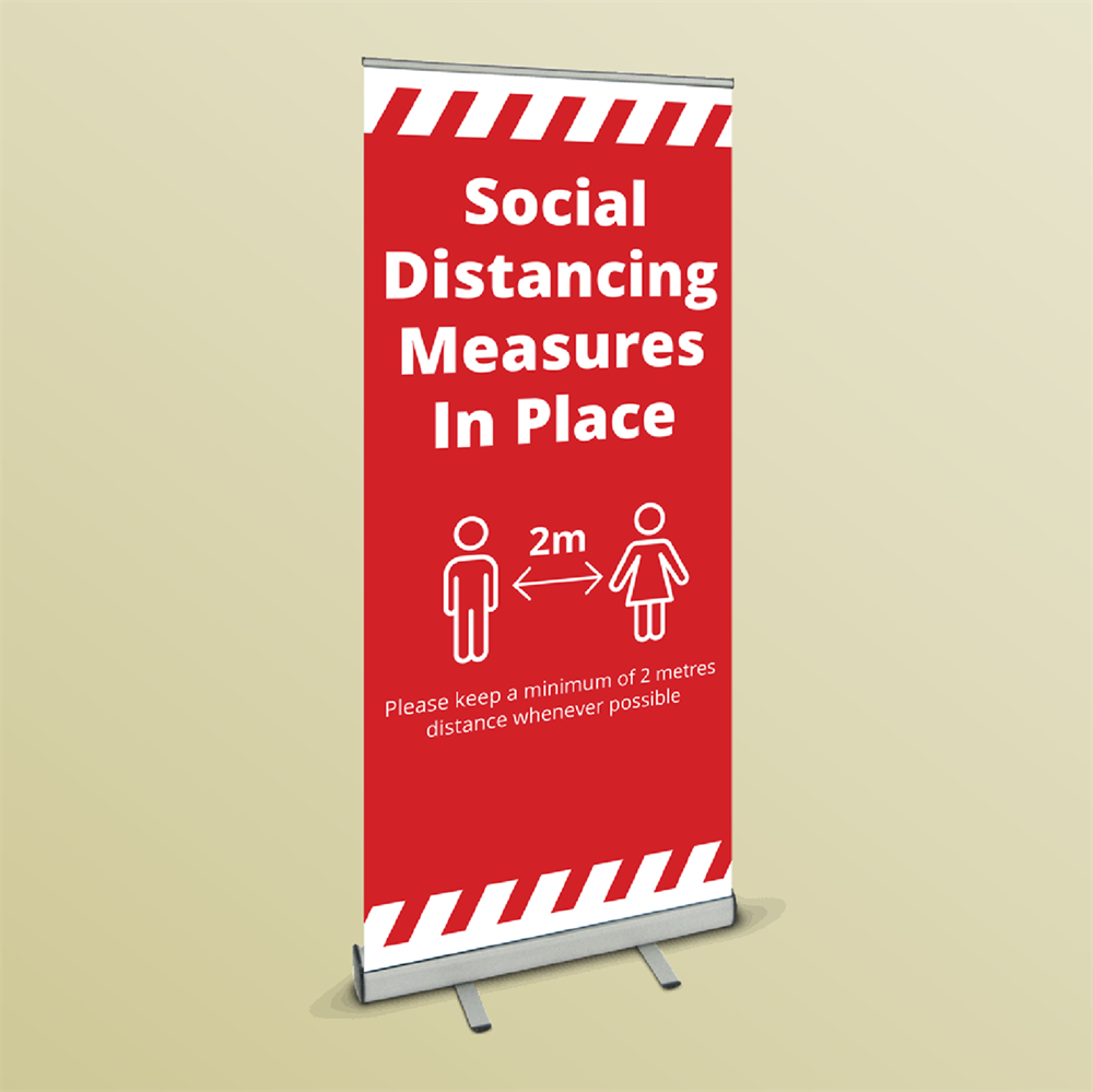 Picture of Roller Banner - Social Distancing Measures In Place (Red)