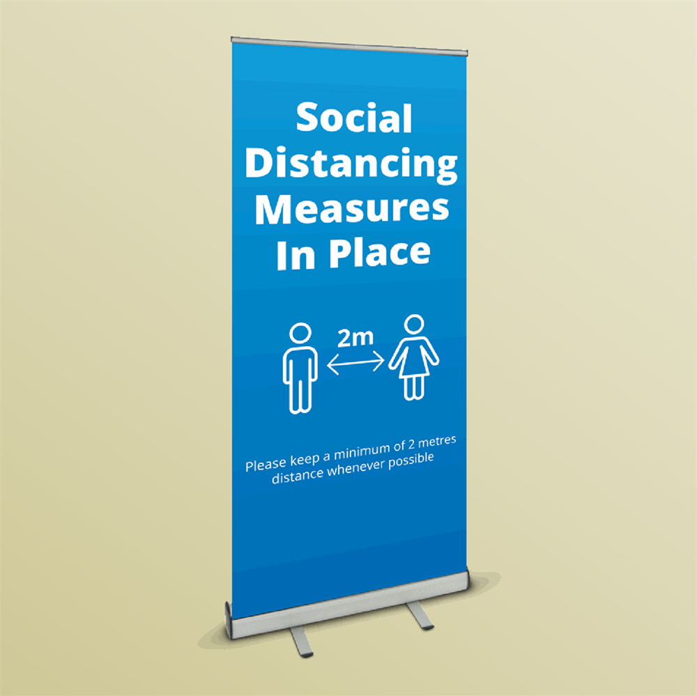 Picture of Roller Banner - Social Distancing Measures In Place (Blue)